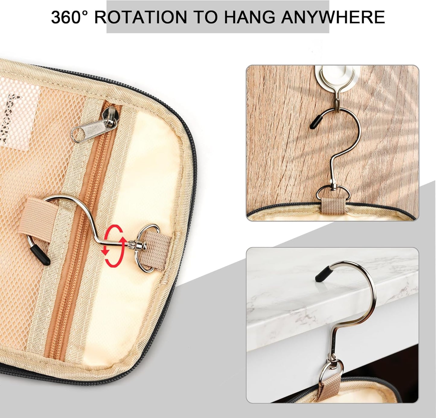 Hanging Travel Toiletry Bag for Women and Men, 6 Organizer Compartments, Large Toiletries essentials, Bathroom Cosmetic Accessories, Water-resistant Makeup Bag, Holds Full-Size Shampoo, Black