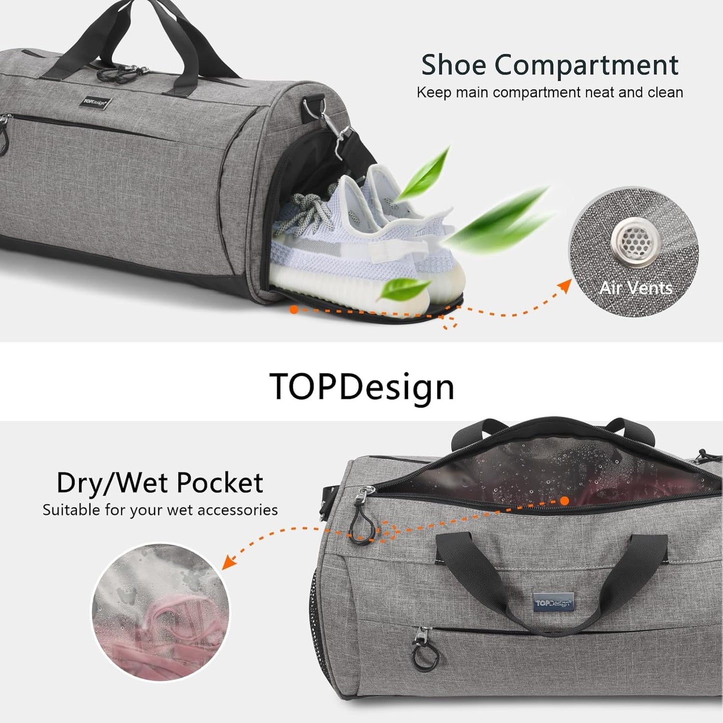 TOPDesign Gym Bag for Women, Duffel Bag with Shoe Compartment & Wet Pocket for Travel Sports (M Yoga)