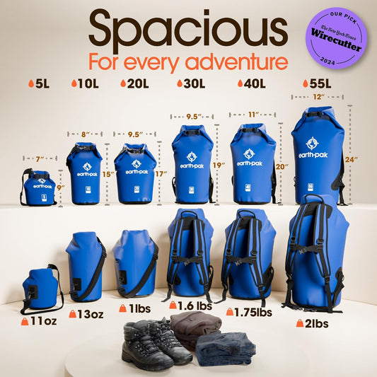 Earth Pak Waterproof Dry Bag - Roll Top Waterproof Backpack Sack Keeps Gear Dry for Kayak with Waterproof Phone Case