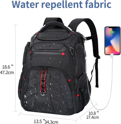VANKEAN Travel Laptop Backpack 17.3 Inch TSA Friendly, Water-Repellent Anti Theft XL Computer Backpack with RFID Pockets College Backpacks with USB Port for Men Women Business Work Bag, Black