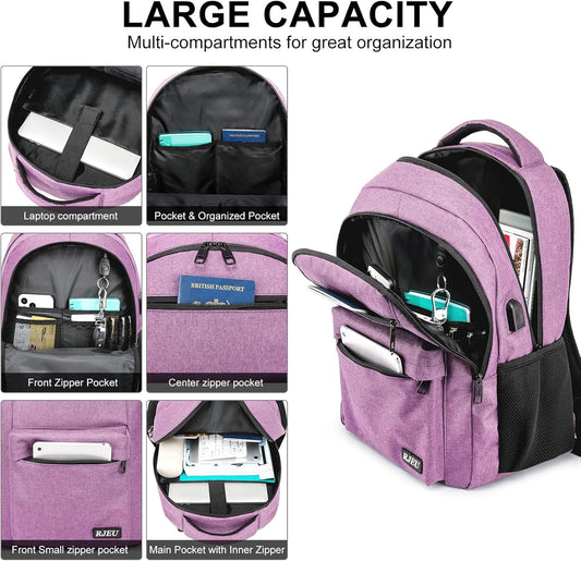 Backpack for Women, School Backpack for Teen Girls College Back pack with USB Charging Port, Pink