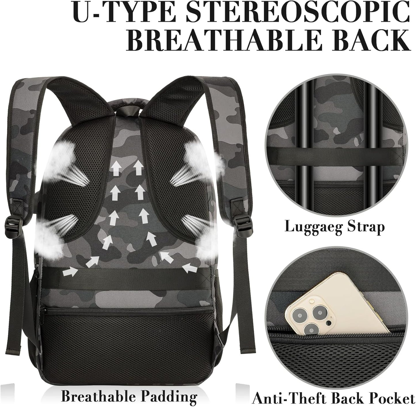 BIKROD Backpack for Boys Men, School Backpack for Teens Girls, Lightweight Casual High School Bookbag, Daily-use Travel Laptop Backpack with USB Charging Port Fits 15.6 Inch Notebook