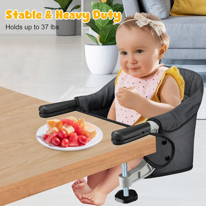 Hook On Chair, Safe and High Load Design, Fold-Flat Storage and Tight Fixing Clip on Table High Chair, Removable Seat Cushion, Attach to Fast Table Chair (Black)