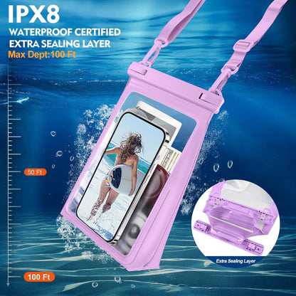 Large Floating Waterproof Phone Pouch, Cell Phone Dry Bag for iPhone 16 15 14 13 Pro Max Galaxy Google All Phones, IPX8 Waterproof Bag for Beach Vacation Purple