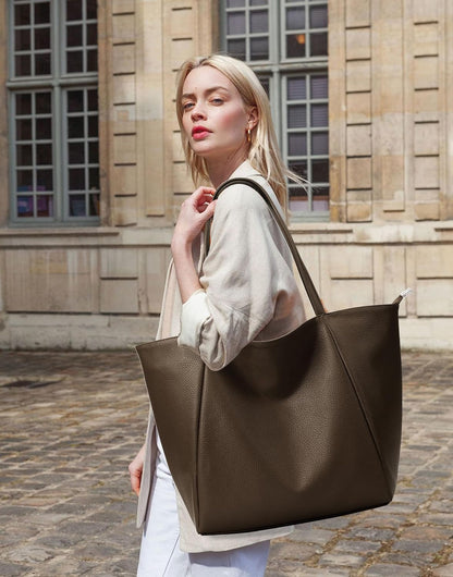 KALIDI Large Tote Bag Vegan Leather Casual Zipper Work Bag Weekender Hobo for Women 23L Oversize Shoulder Travel Purse