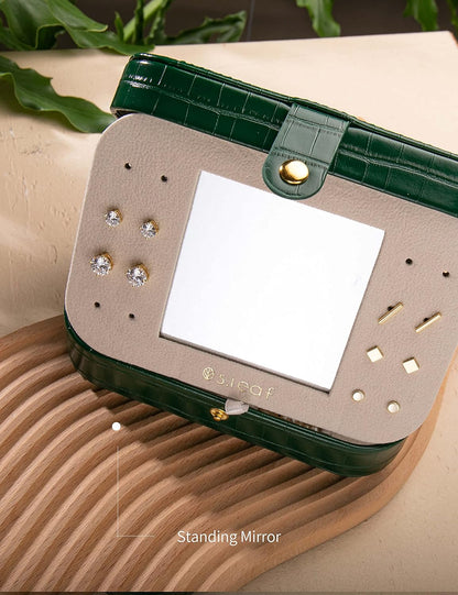 S.Leaf Mini Travel Jewelry Case - Portable Jewelry Box for Women (13 Crocodile Emerald Big)