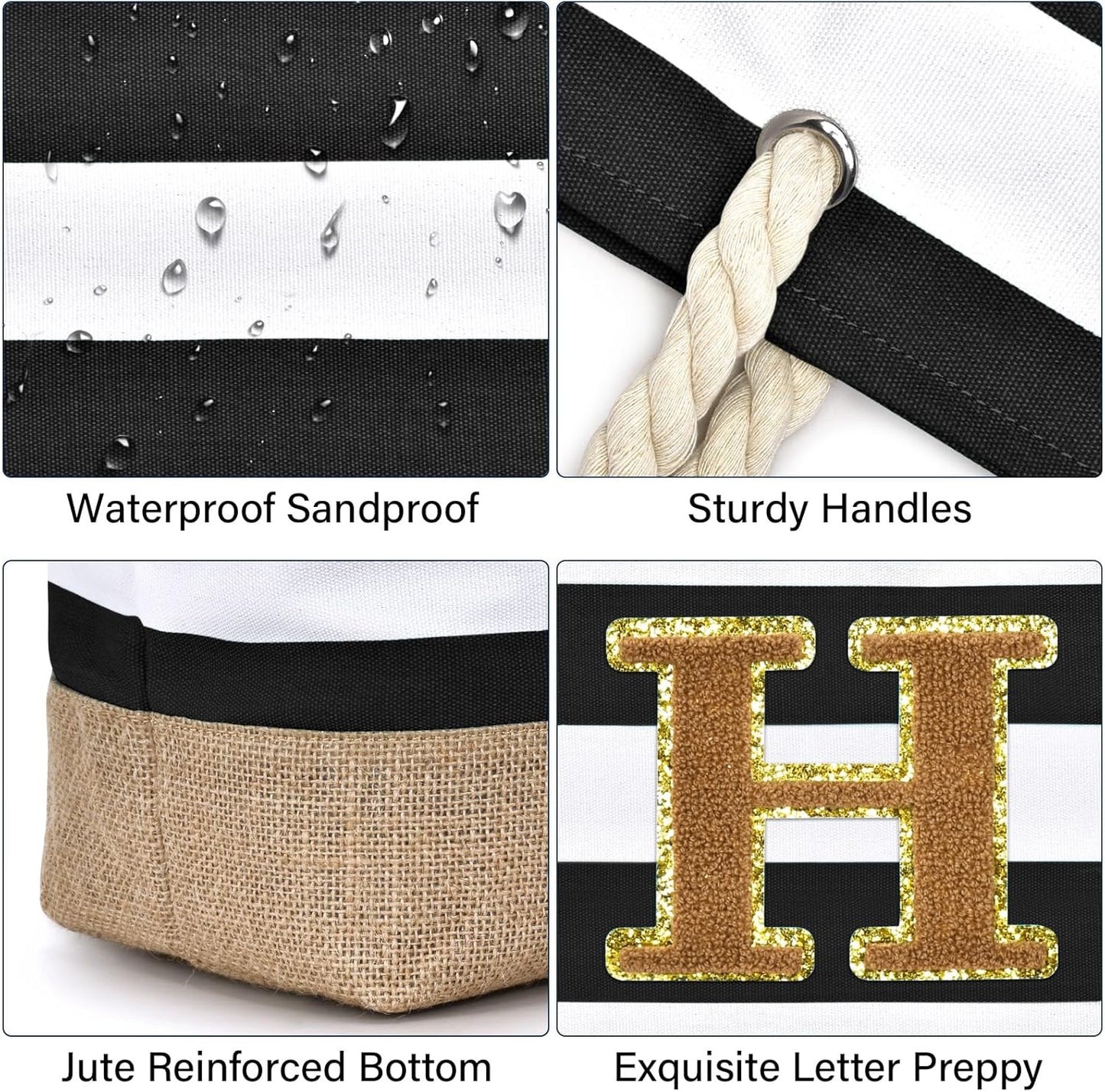 Becokan Beach Bag Initial Beach Tote with Makeup Bag for Travel Work Storage Personalized Birthday Gifts for Women Her