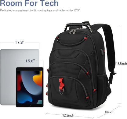 Boavan Laptop Backpack for men, 17.3 inch Laptop Bag with USB Port, Waterproof Travel Work Backpack Purse, Anti-Theft Teacher Nurse Doctor Casual Bookbags Office Business backpack ，Black