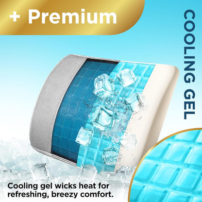 BLACK+DECKER Cooling Gel Lumbar Memory Foam Cushion – Ergonomic Back Support Travel Pillow with Ventilated Mesh, Adjustable Strap, Slow Rebound Memory Foam, Washable Cover