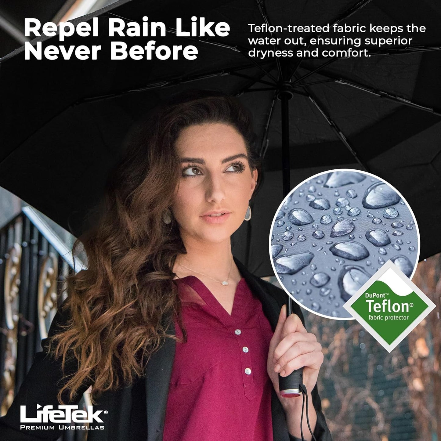 LifeTek Premium Travel Umbrella - Windproof & Compact for Men & Women, Automatic Open Close, Fits in Purse Laptop Bag or Backpack, Strong Frame for Heavy Rain & Sun UV Protection