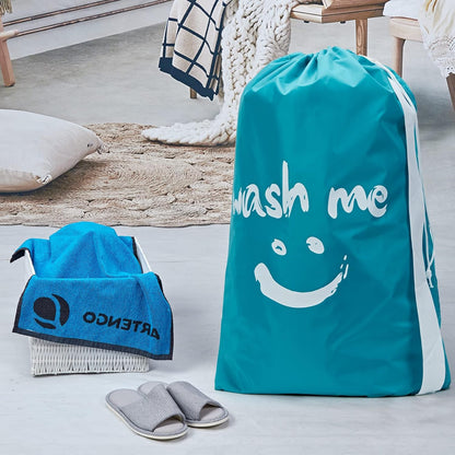 HOMEST 2 Pack XL Wash Me Travel Laundry Bag with Strap, Dirty Garments Organizer, Large Enough to Hold 4 Loads of Clothes, Easy Fit a Hamper or Clothing Basket, Azure and Blue