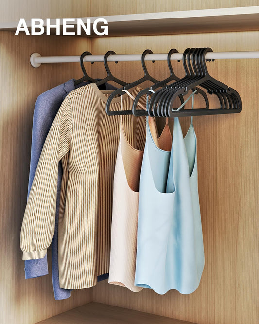30 Pack Clothes Hangers, Non Slip Plastic Coat Hangers, Space Saving Hangers, Heavy Duty, Hanging Dry Wet Clothes, 16.4" x 8.3", Black, UAPY0530B
