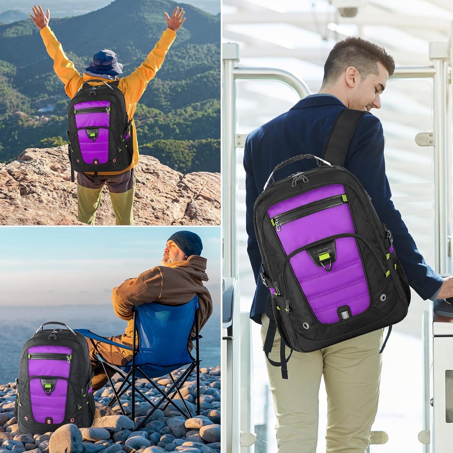 Z-MGKISS Extra Large Laptop Backpack, Water-Resistant 18.4-19 Inch Travel Backpack for Men & Women - Stylish Purple School Bag with USB Charging Port and Multiple Compartments