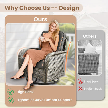 HOOOWOOO Patio Furniture Set,7 Pieces Outdoor Conversation Set,All Weather Wicker Loveseat Sofa Set with High Back Swivel Rocking Chairs Tables,Black