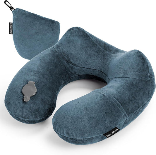 Rewondah Inflatable Travel Pillow for Sleeping Airplane - Inflatable Neck Pillow for Traveling on Plane with Washable Cover, Blow up Neck Travel Pillow for Airplanes, Cars - Portable and Comfortable