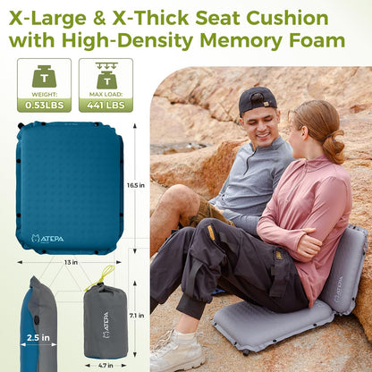 ATEPA Inflatable Stadium Seat Cushion, Self-Inflating Memory Foam Stadium Seats Bleacher Seat Chair Cushion Pad for Airplane Travel Backpacking Sports Events