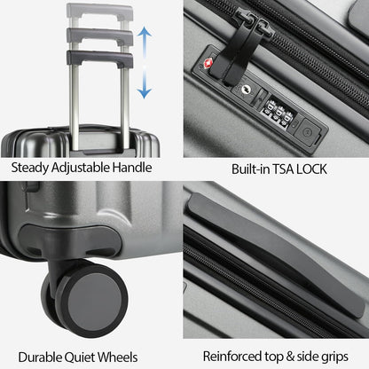 KROSER Hardside Expandable Carry On Luggage with Spinner Wheels & Built-in TSA Lock, Durable Suitcase Rolling Luggage with USB Port, Carry-On 20-Inch, Steel Grey