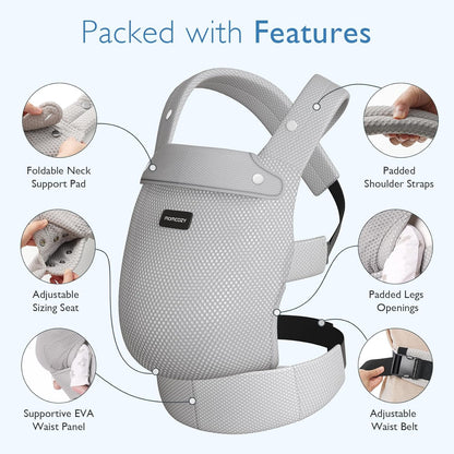 Momcozy Breathable Mesh Baby Carrier, Ergonomic and Lightweight Infant Carrier for 3-24 Months with Enhanced Lumbar Support, All Day Comfort for Hands-Free Parenting, Air Mesh-Grey