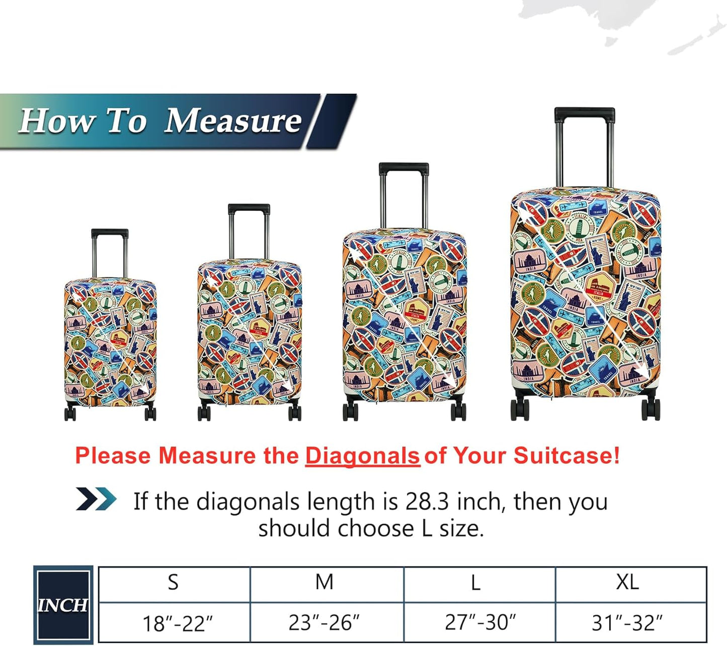 HYPER VENTURE Washable Luggage Cover - Fashion Suitcase Protector Fits 27-30 Inch Luggage (World Voyage, L)