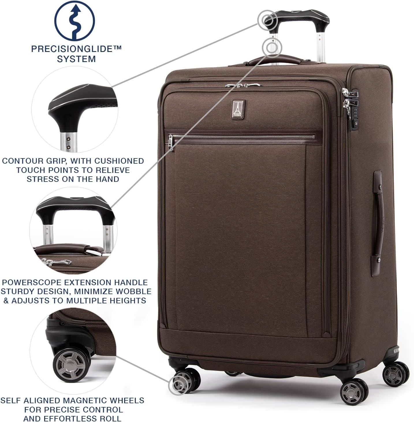 Travelpro Platinum Elite Softside Expandable Checked Luggage, 8 Wheel Spinner Large Suitcase, TSA Lock, Men and Women, Rich Espresso Brown, Checked Large 29-Inch