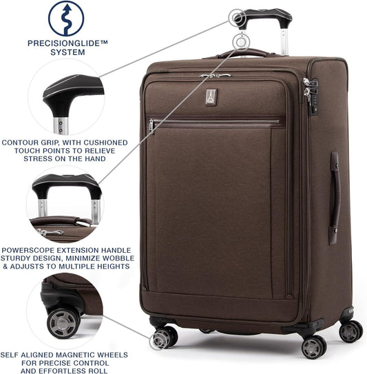 Travelpro Platinum Elite Softside Expandable Checked Luggage, 8 Wheel Spinner Large Suitcase, TSA Lock, Men and Women, Rich Espresso Brown, Checked Large 29-Inch