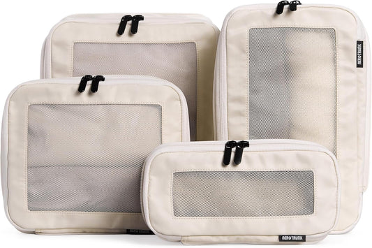 Compression Packing Cubes for Travel - Luggage Organizer Bags - Double Zipper Packing Cubes for Suitcases (4-Pack, Beige)