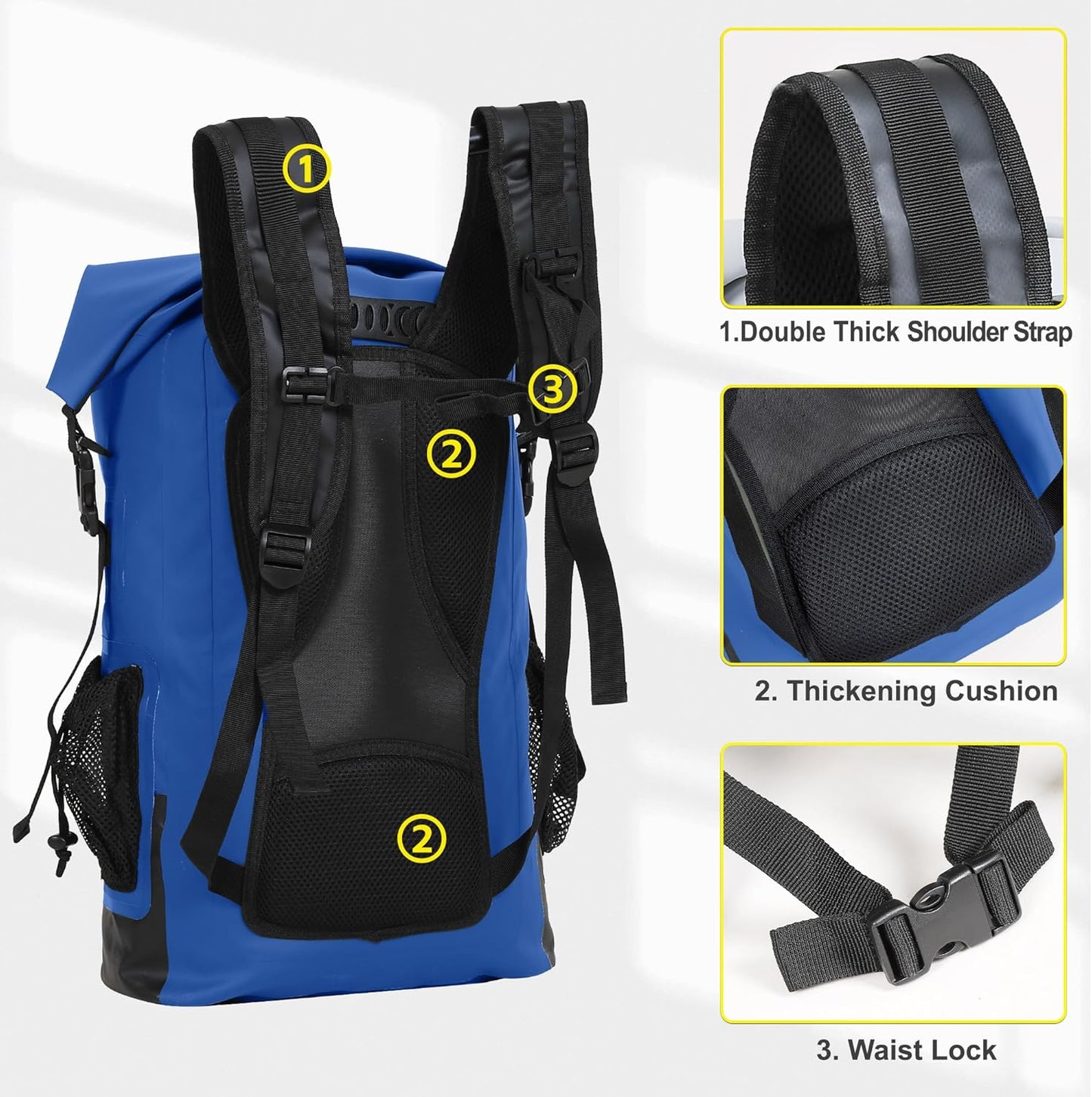 UPWELL 30L Waterproof Dry Bag Boating Backpack for Travel Hiking Camping Kayaking Hiking Swimming Floating Submersible Dry Bag blue