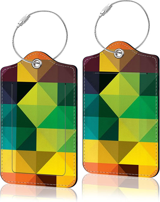 2 Pack Luggage Tag for Suitcase, Cute Unique Leather Suitcase Tags Identifiers with Privacy Name Address Labels & Durable Steel Loop for Women Men Travel