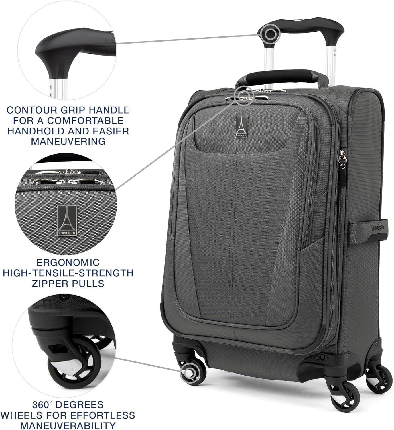 Travelpro Maxlite 5 Softside Expandable Carry on Luggage with 4 Spinner Wheels, Lightweight Suitcase, Men and Women, Shadow Grey, Compact Carry on 20-Inch