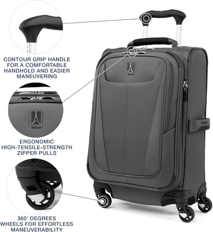 Travelpro Maxlite 5 Softside Expandable Carry on Luggage with 4 Spinner Wheels, Lightweight Suitcase, Men and Women, Shadow Grey, Compact Carry on 20-Inch