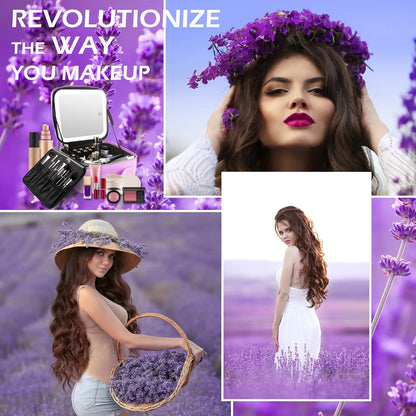 MOMIRA Travel Makeup Bag Cosmetic Bag Makeup Organizer Bag with Lighted Mirror, Adjustable Brightness in 3 Color Scenarios, Waterproof Makeup Train Case, Gift for Women - Purple