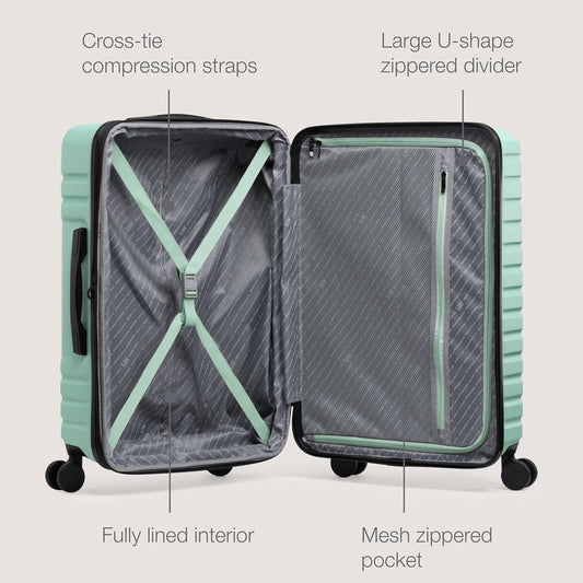 U.S. Traveler Boren Polycarbonate Hardside Rugged Travel Suitcase Luggage with 8 Spinner Wheels, Aluminum Handle, Mint, 2-Piece Set, USB Port in Carry-On