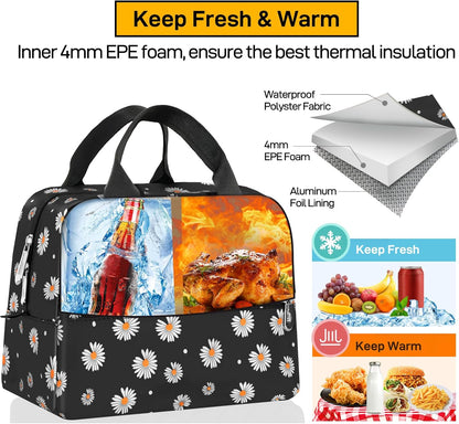 HOMESPON Insulated Lunch Bag for Women Men Lunch Box Cooler Lunch Tote for Work Picnic (Daisy)
