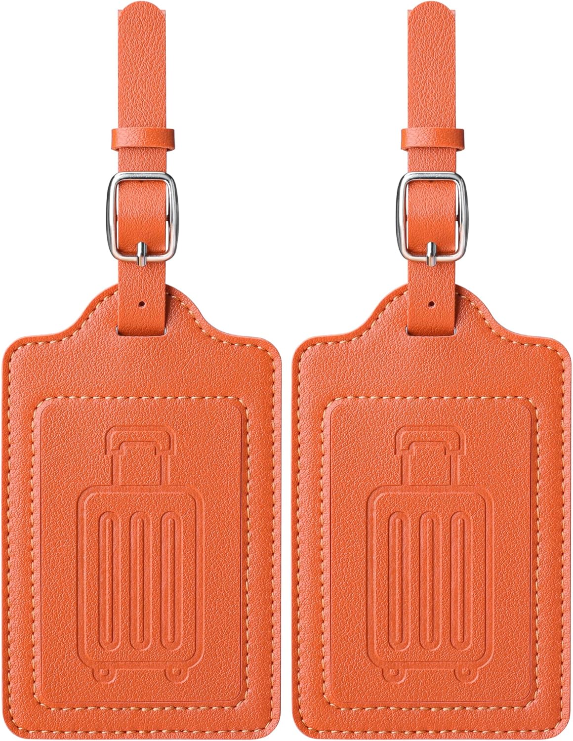 Teskyer Luggage Tags for Suitcases, TSA Approved with Privacy Protection Cover, Premium Faux Leather Bag Tags for Travel - 2 Pack, Orange