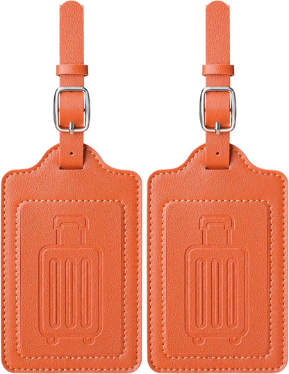 Teskyer Luggage Tags for Suitcases, TSA Approved with Privacy Protection Cover, Premium Faux Leather Bag Tags for Travel - 2 Pack, Orange