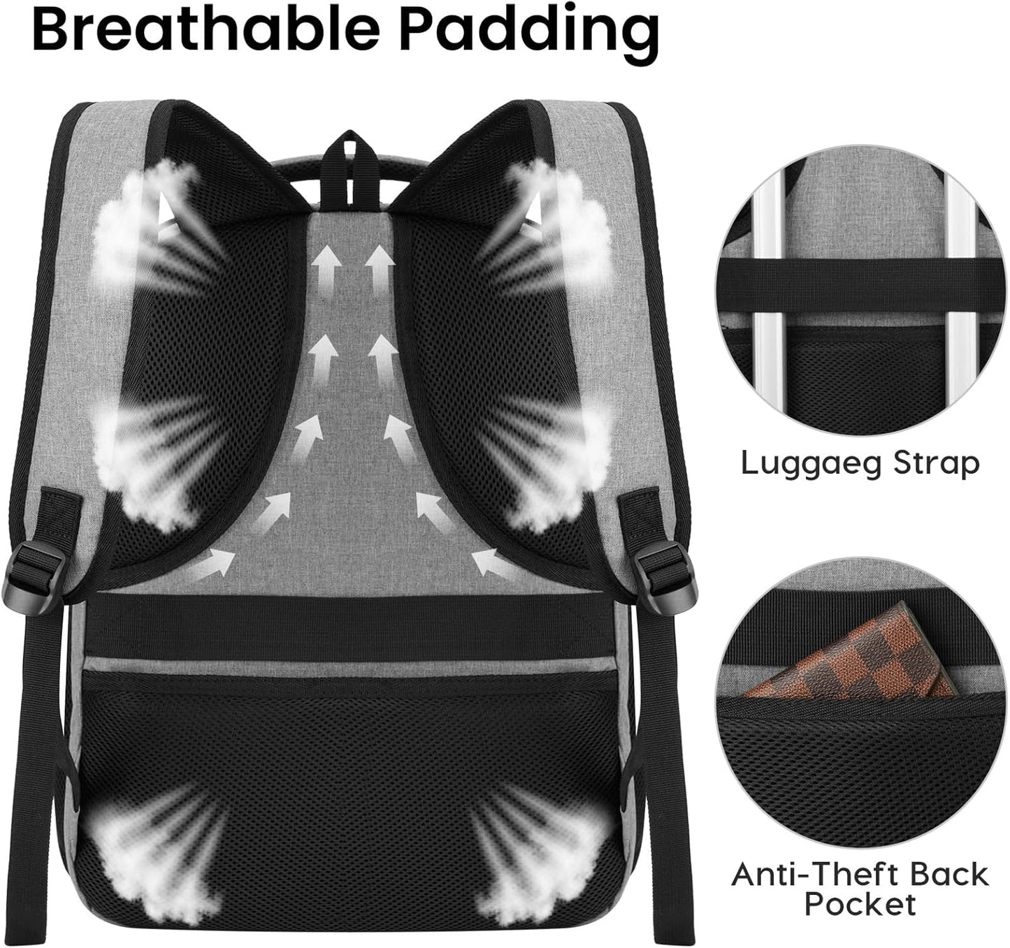 BIKROD Backpack for Men and Women, School Backpacks Water Resistant Back Pack with USB Charging Port, TSA Travel Backpack, Business Anti Theft Sturdy Computer Bag Gifts Fits 17.3 Inch Laptop, Grey