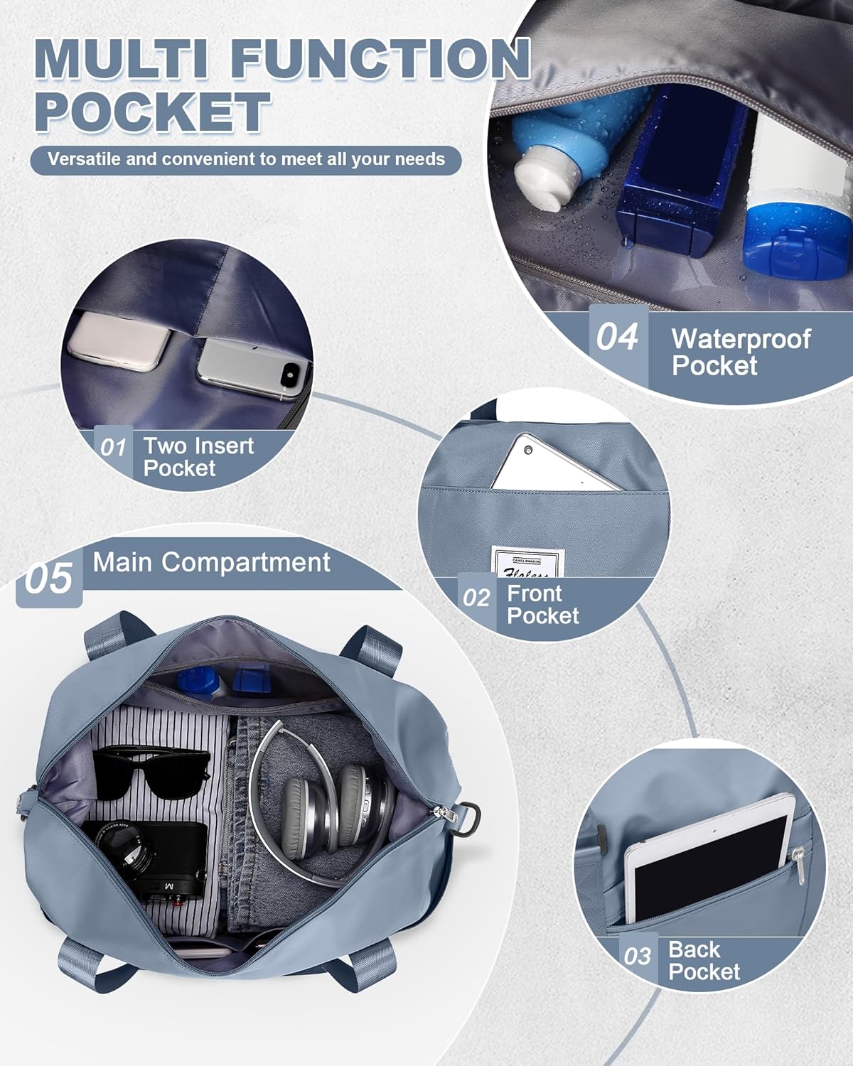 Travel Duffel Bag, Sports Tote Gym Bag, Shoulder Weekender Overnight Bag for Women