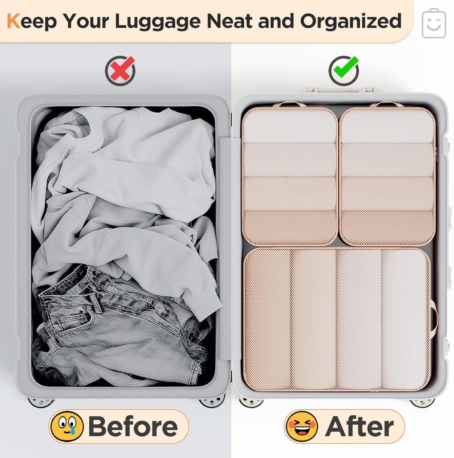 Veken 6/9/11 Set Compression Packing Cubes for Travel Essentials,Compressible Expandable Large Luggage Suitcase Organizer Bags for Clothing,Durable Space Saver Storage Bags(Beige)