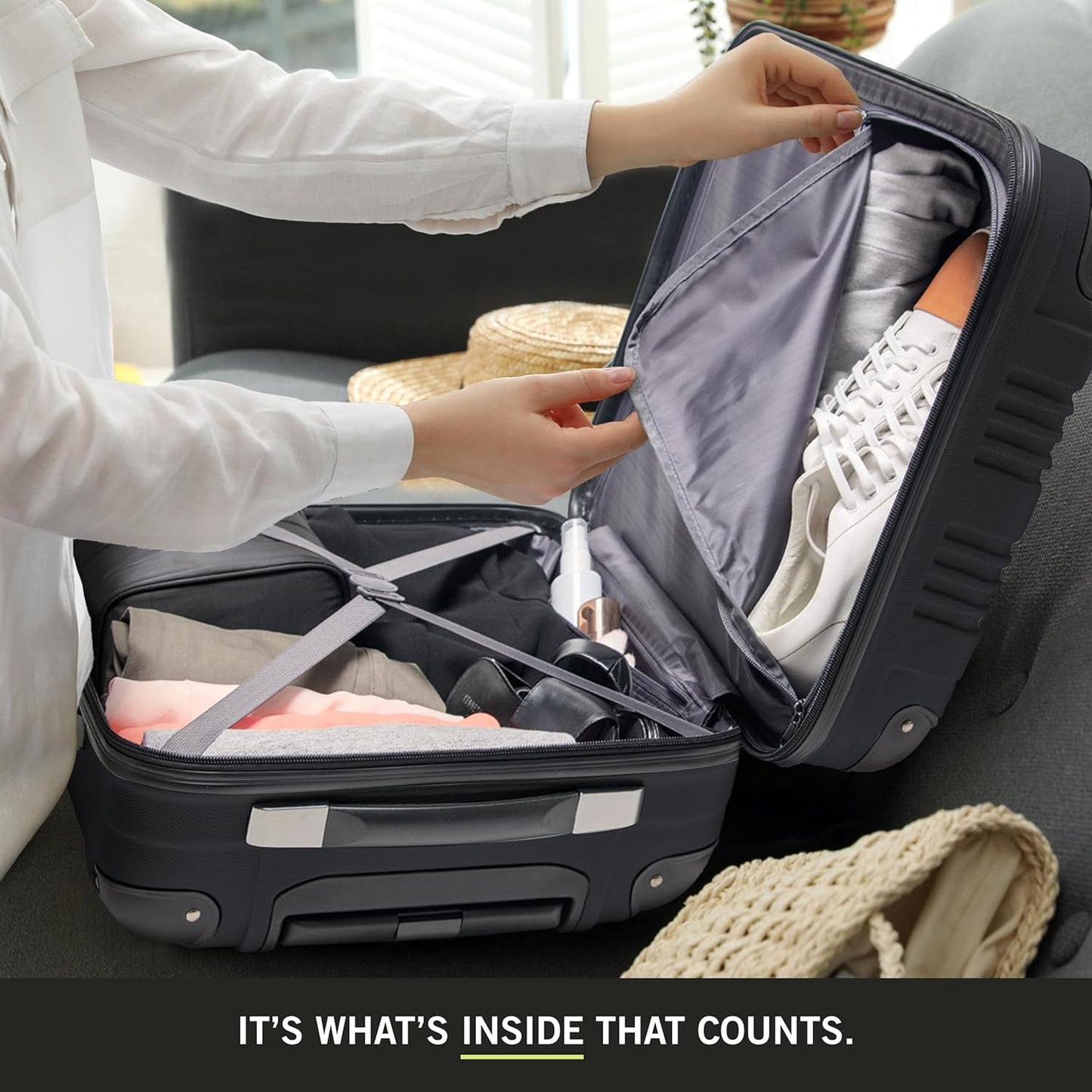 Kenneth Cole REACTION Out of Bounds Lightweight Hardshell 4-Wheel Spinner Luggage, Midnight Black, 2-Piece Set (20" & 28")