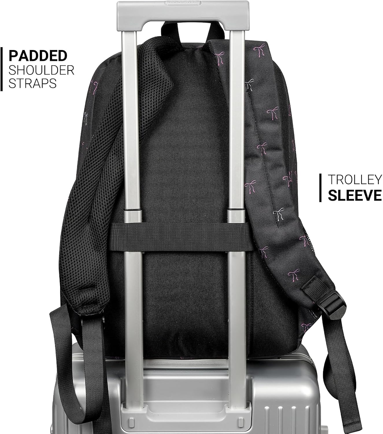 ZORFIN 26L Backpack for College, and Travel: Water Resistant Bookbag - Bow Black