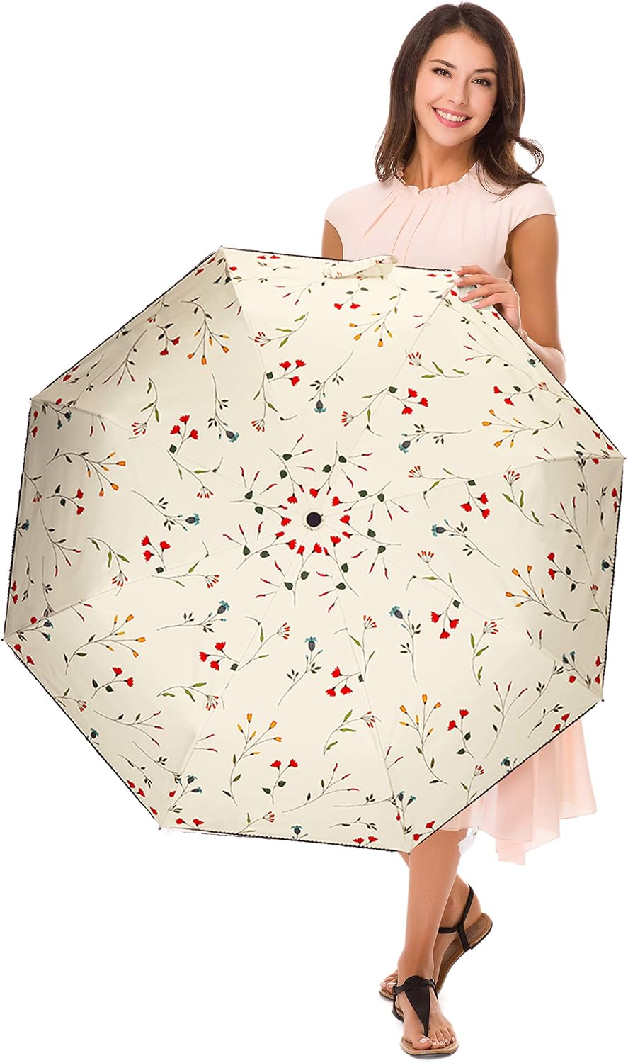 Cuby UV Sun Umbrella Compact Folding Umbrella lightweight Portable Manual Travel Umbrella for Rainproof & 99% UV Protection with Black Anti-UV Coating