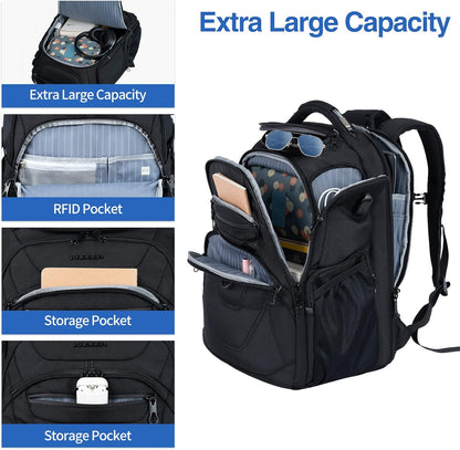KROSER TSA Friendly Travel Laptop Backpack 18.4 inch XXXL Gaming Backpack Water-Repellent College Daypack Business Backpack with RFID Pockets & USB Port for Men/Women-Black