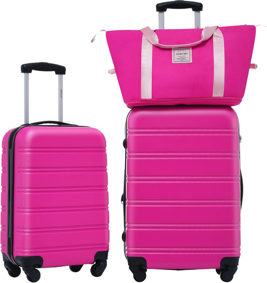 Merax Luggage sets of 3 Piece 20 24 IN Carry on Luggage Hard Case Pink Luggage Expandable Checked Luggage Suitcase Set with Wheels