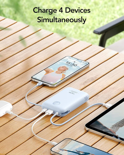 Portable Charger 20000mAh 30W Fast Charging, Power Bank with Built-in Cables & LED Display, USB C Battery Pack for iPhone 16/15/14, Samsung, iPad and Android Phones, Ideal for Travel