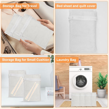 4 Piece White Small, Durable Organic Cotton Mesh Laundry Bag with Strong Zipper and Breathable Mesh, Delicate Laundry Bag for Underwear, Clothes, Pants and Socks