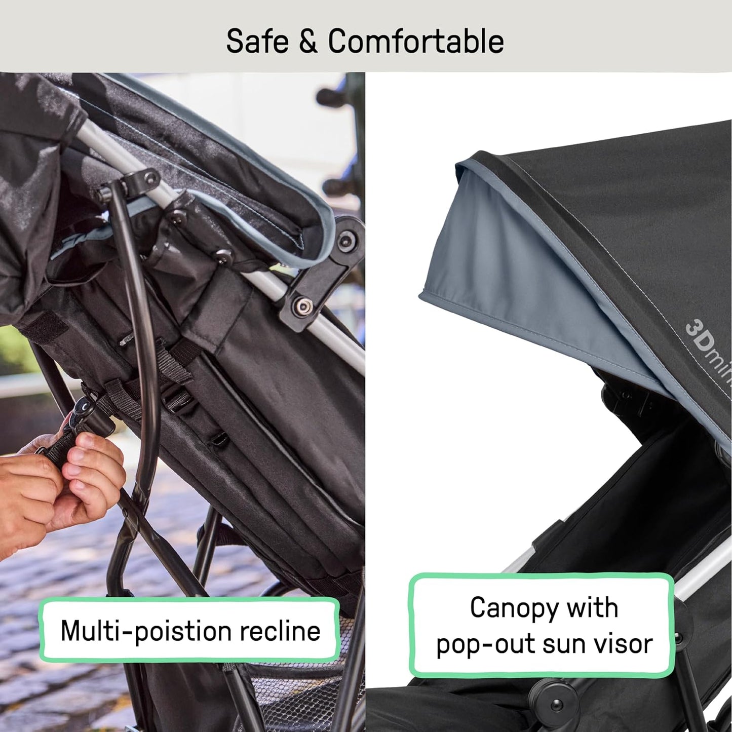 Ingenuity3D Mini Convenience Stroller – Lightweight Stroller with Compact Fold, Multi-Position Recline, Canopy with Pop Out Sun Visor – Umbrella Stroller for Travel and More, Slate Grey