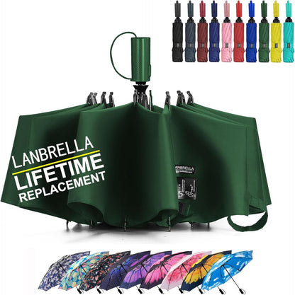 LANBRELLA Compact Reverse Folding Umbrella Auto Windproof Travel Umbrella