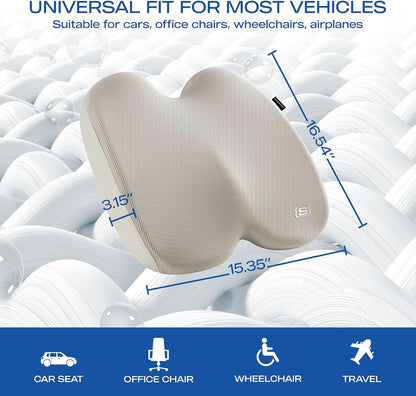 Skechers Memory Foam Seat Cushion,Ribbed Fabric Office Chair Cushion for Tailbone Pain Relief,Butt Pillow for Office Chair,Car Seat Cushion,Long Sitting Office Workers,and Car Drivers,Beige