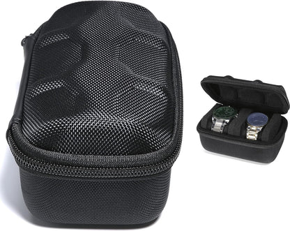 Hard Compact Watch Roll travel case, 2 Slots Portable holder and Organizer with Soft Pillow, keep watch from moving(fit up to 55 mm)