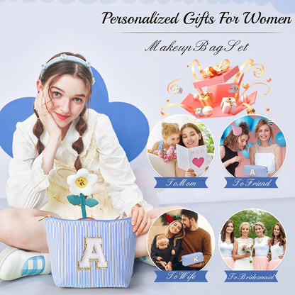 YOOLIFE Initial Makeup Bag | Makeup Bag | Travel Cosmetic Bag | Birthday Gifts for Girls | Teen Girl Gifts Trendy Stuff | Birthday Gifts for 4 5 6 7 8 9 10 11 12 13 Year Old Girls | Blue M